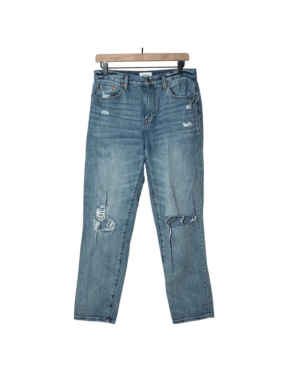 Pistola Presley High-Rise, Straight-Leg Distressed Jeans, Size 28